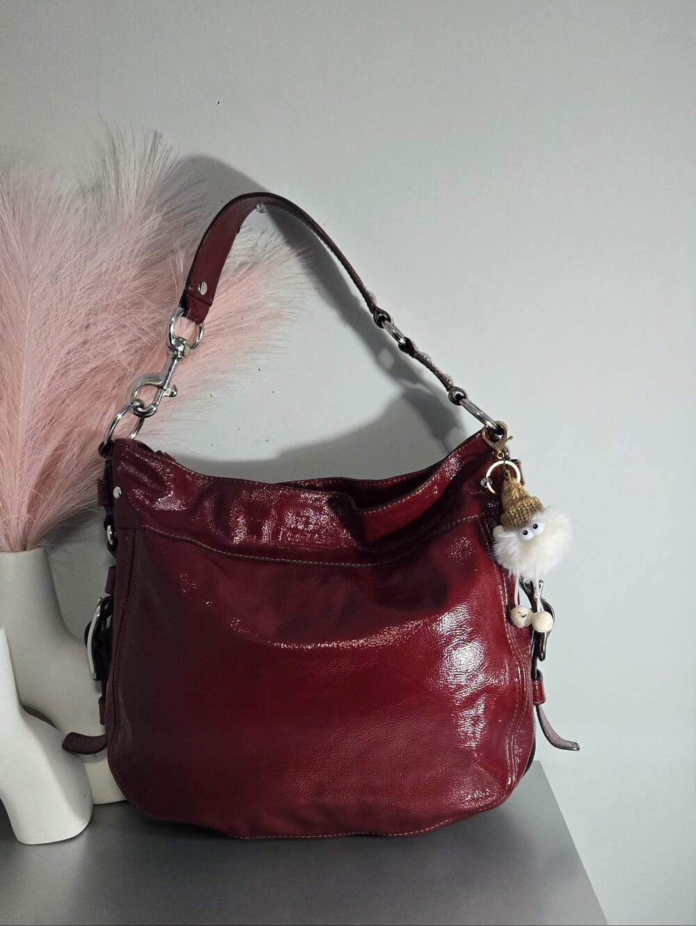 Rare Y2K Coach Red Crinkled Patent Leather Zoe Hobo Bag